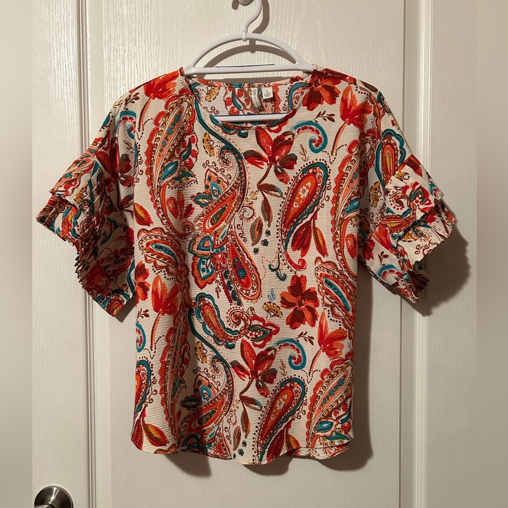 NWOT Cato Multicolor Paisley Ruffle Blouse